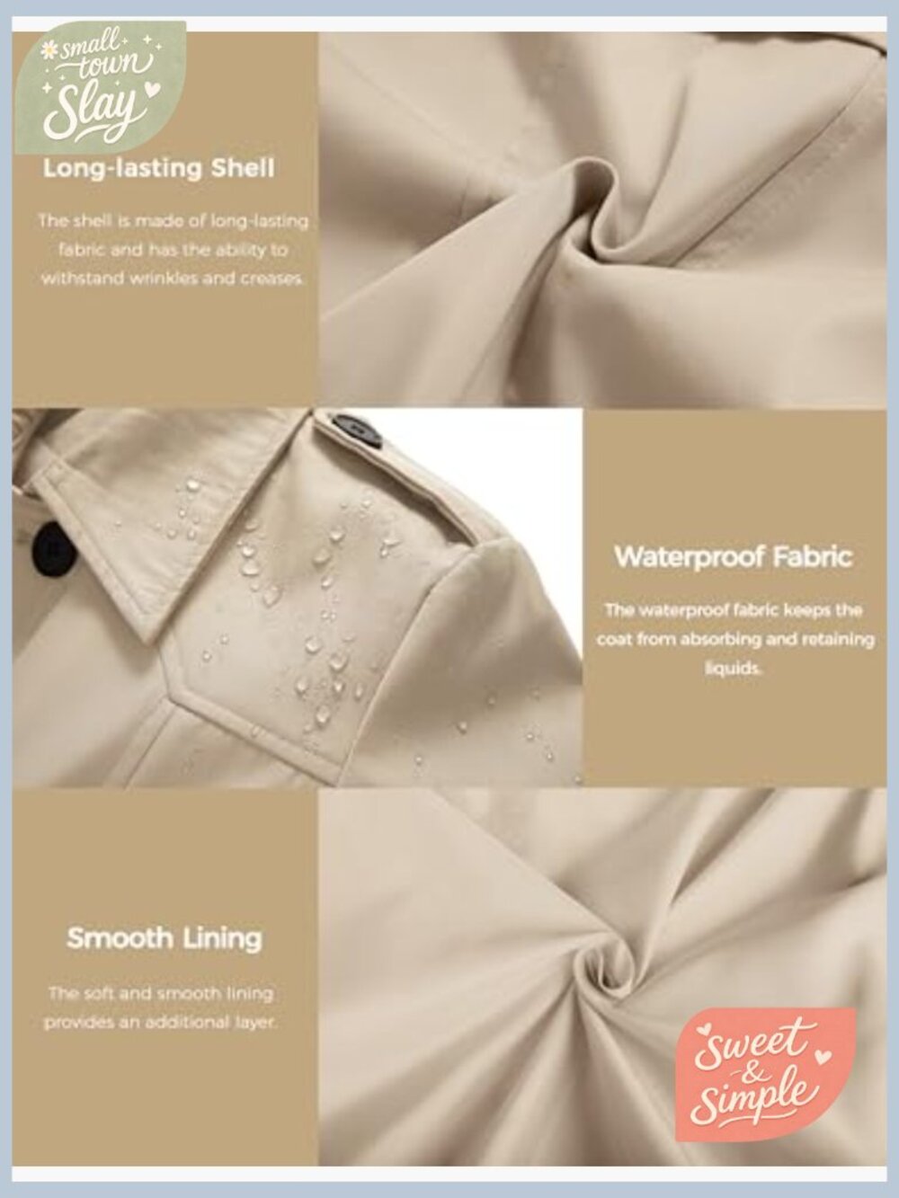 Waterproof Trench Coat Classic Lapel Outerwear with Belt Long Length - Picture 6 of 7